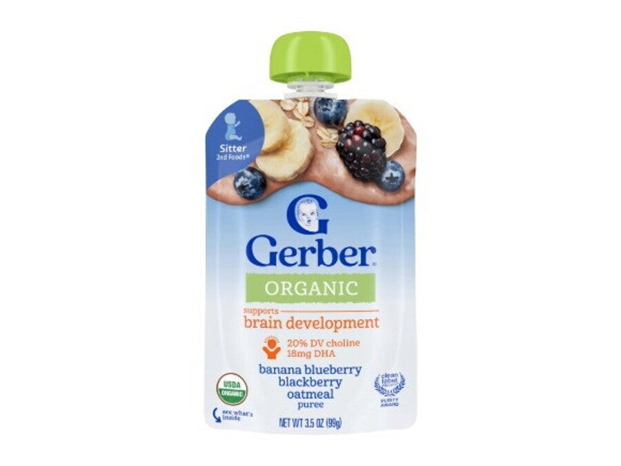 GERBER Organic Pouch Puree - Banana Blueberry Blackberry Oatmeal GERBER Organic Pouch Puree - Banana Blueberry Blackberry Oatmeal
